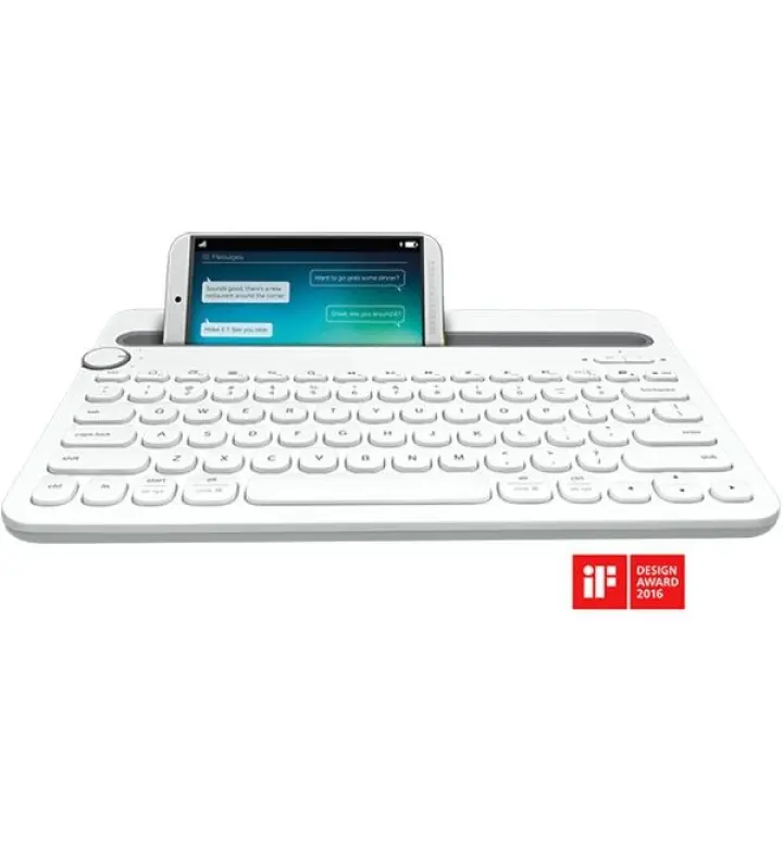 Logitech K480 Compact Bluetooth Keyboard White with Cradle (K480-White)